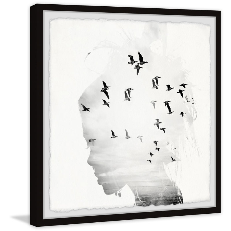 «Birds And Silhouette», reproduction encadrée, L 12 po x H 12 po