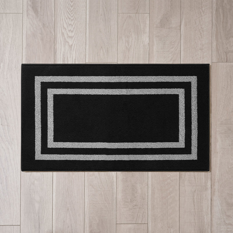 Double Border Machine Tufted Performance Black/Twisted Grey  Rug, Rectangle 2' x 3'9"