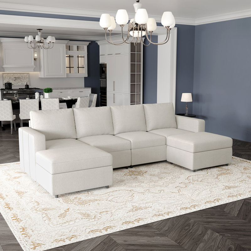Canapé modulaire rembourré avec rangement Rafael, Chenille beige