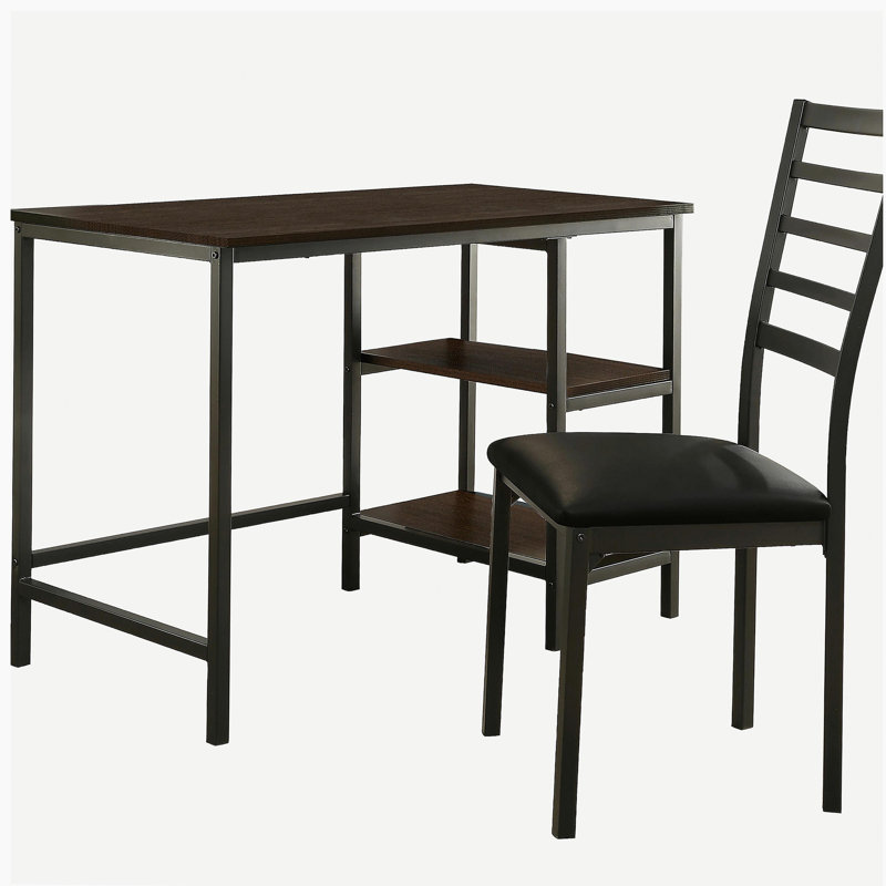 Ensemble de bureau d'écriture 2 pièces avec traitement en cuir noir
