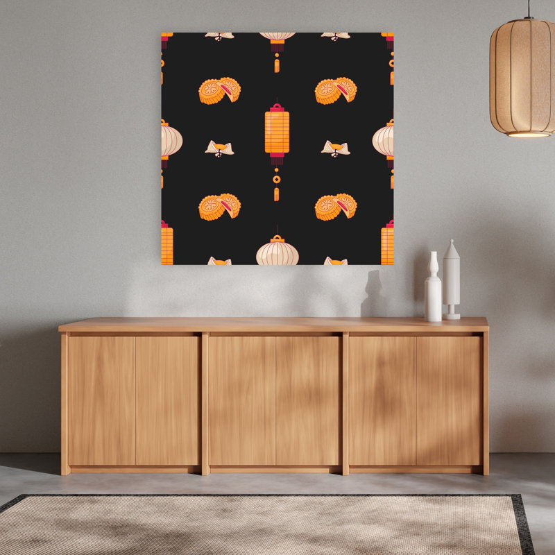 Mooncakes et lanternes, art mural traditionnel d'automne, H 48 po x l 48 po