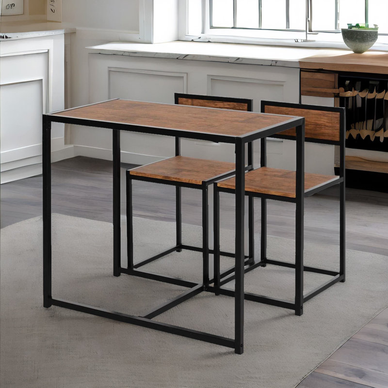 Kestner 2 - Person Dining Set with Table & Stools Industrial Rustic Brown Furniture