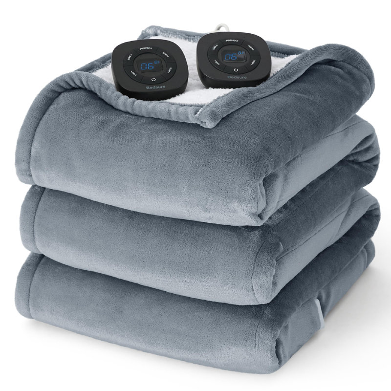 Electric Blanket - Dual Control Heated Blanket, Fast Heating with 10 Time Settings & 10 Heat Settings, Classic Grey, Queen