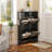 Mid-Century Shoe Storage Cabinet With 4 Flip Drawers, Elegant Entryway Shoe Organizer With 4 Rattan Doors, Freestanding Shoe Rack With 2 Silvery Hooks-285330014