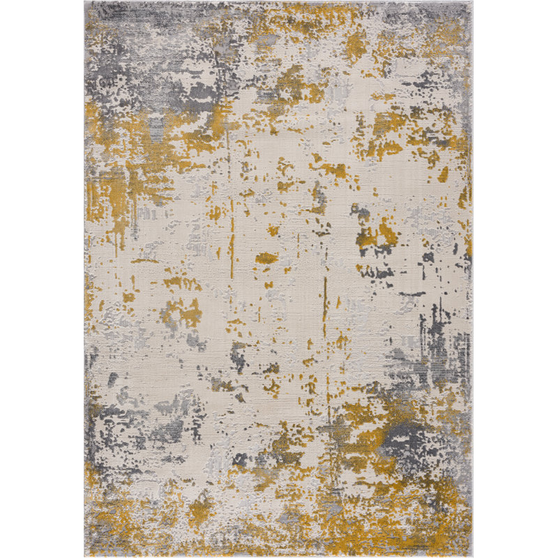 Rug Branch Solenne 7' x 10' (6'6" x 9'6") Gold/Grey Abstract Indoor Area Rug, Contemporary, Medium Pile, Stain-Resistant Carpet - Living Room, Bedroom, Dining Room, and Kitchen