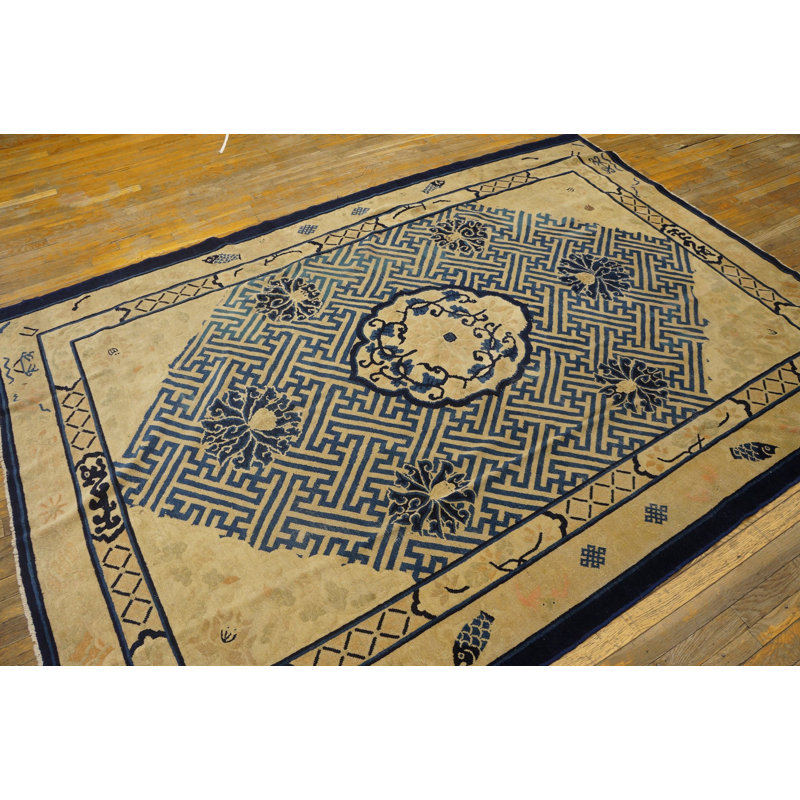 Antique Peking Chinese Medallion Black 1870s Rug