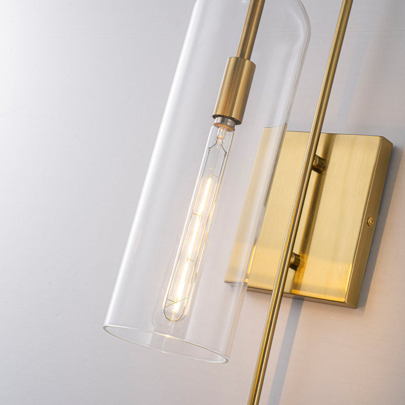 Dimmable Armed Wall Sconce with Clear Glass Shade