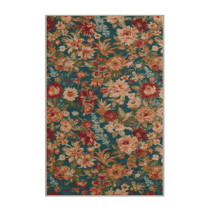  Tapis lavable à motif de bouquets de fleurs, Rectangle 7 pi x 9 pi