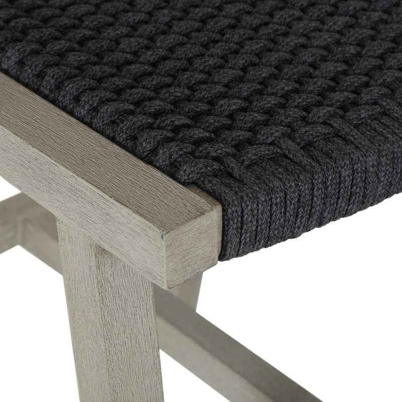 Delano Outdoor Teak Bar Stool, Dark Gray Rope, Counter Stool (26" Seat Height), Dark Gray