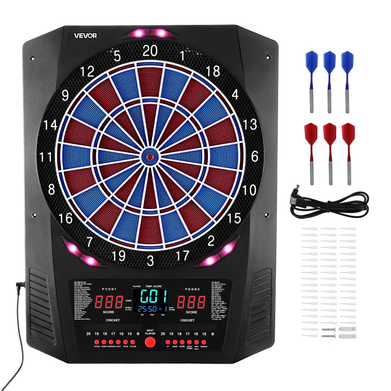 Jeu de fléchettes électronique, cible de 13,5 po avec 45 jeux et 474 variations pour jusqu'à 8 joueurs, 6 fléchettes avec volées et 50 pointes douces, écran de pointage de cricket à DEL couleur pour bar de fête