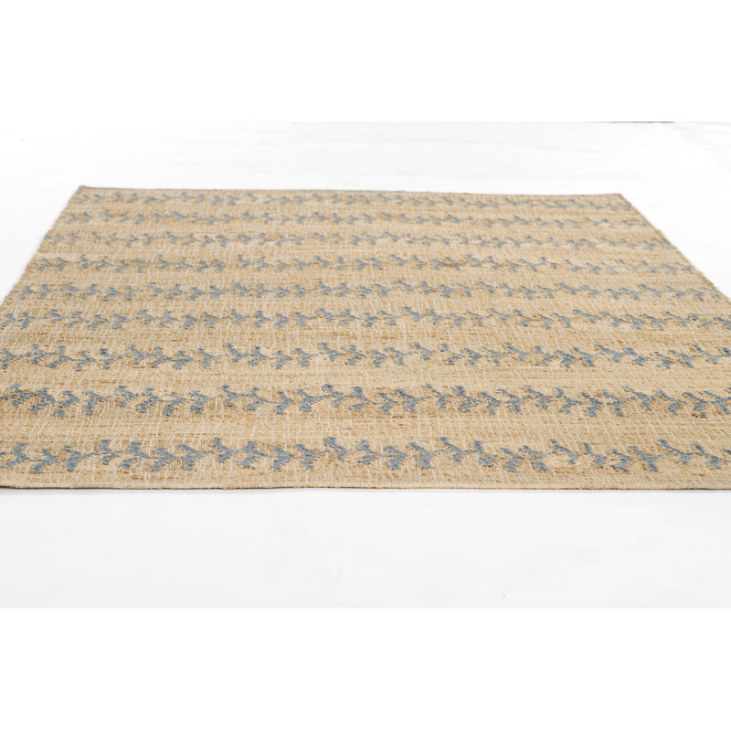 Adoria Vine Stripe Jute and Wool Handwoven Blue Area Rug, Rectangle 2' x 3'