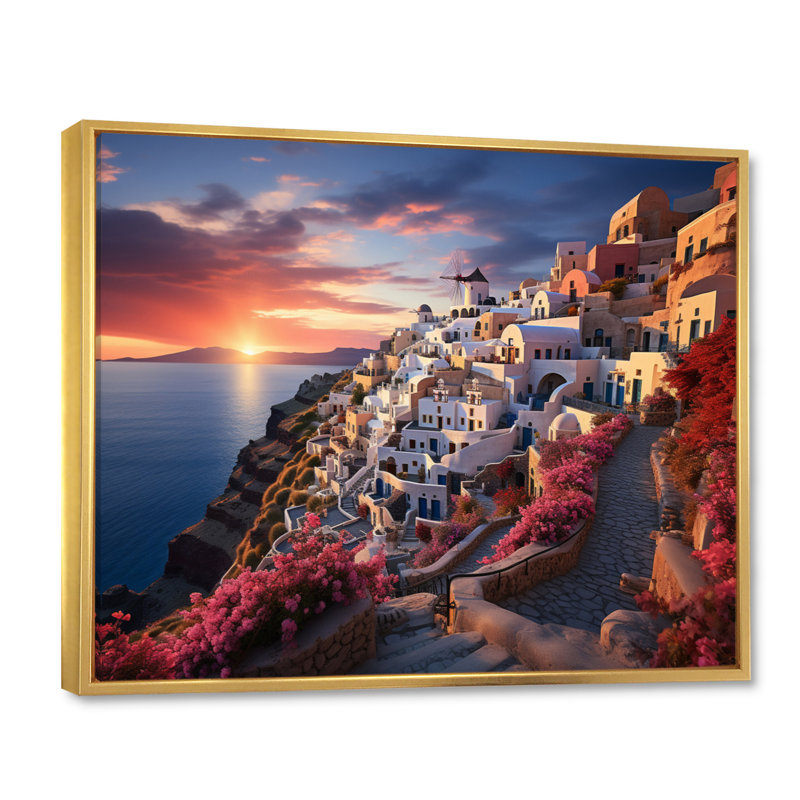 " Greece Oia Splendour V ", H 12 po x l 20 po, Cadre flottant doré