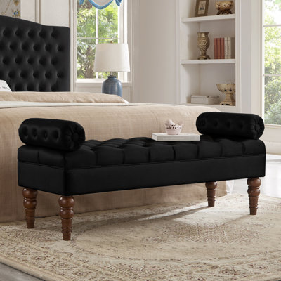 Banc de lit long en velours pour chambre à coucher, banc de fenêtre rembourré avec bouton touffeté, banc d'entrée, banc de traversin pour le salon - noir