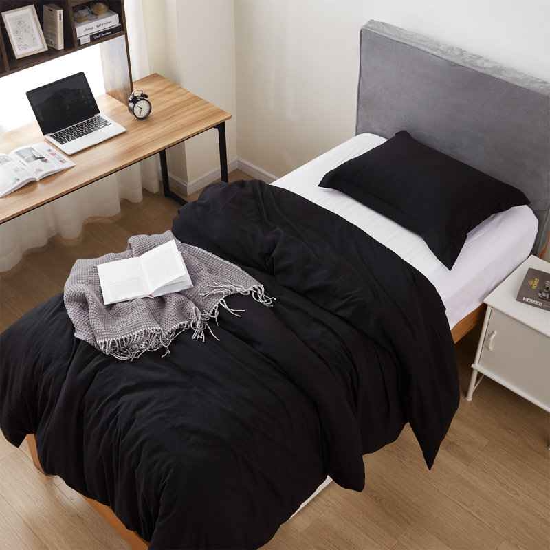 Ensemble d'édredon en duvet synthétique Ultra Cozy, Édredon pour lit simple TG + 1 taie décorative, Noir