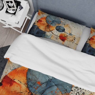 Technique mixte - Ensemble de housse de couette à spirales abstraites - Polyester en microfibre