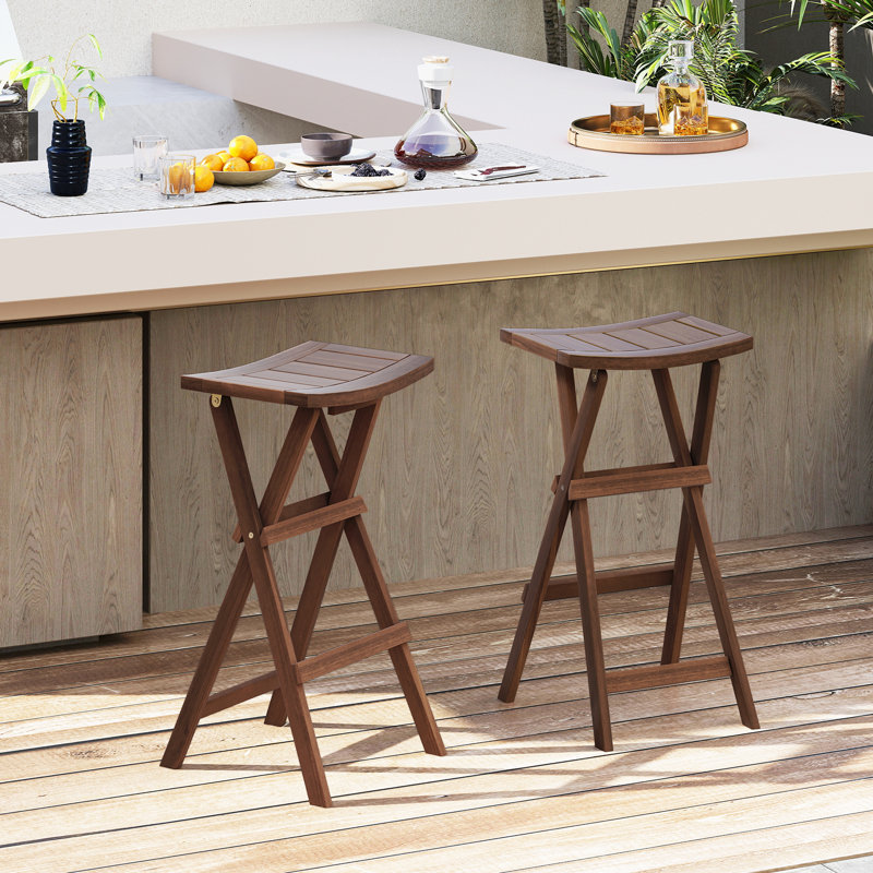  Bar Stools Set of 2 30'' Folding Bar Height Stools w/ Saddle Seat & Footrest