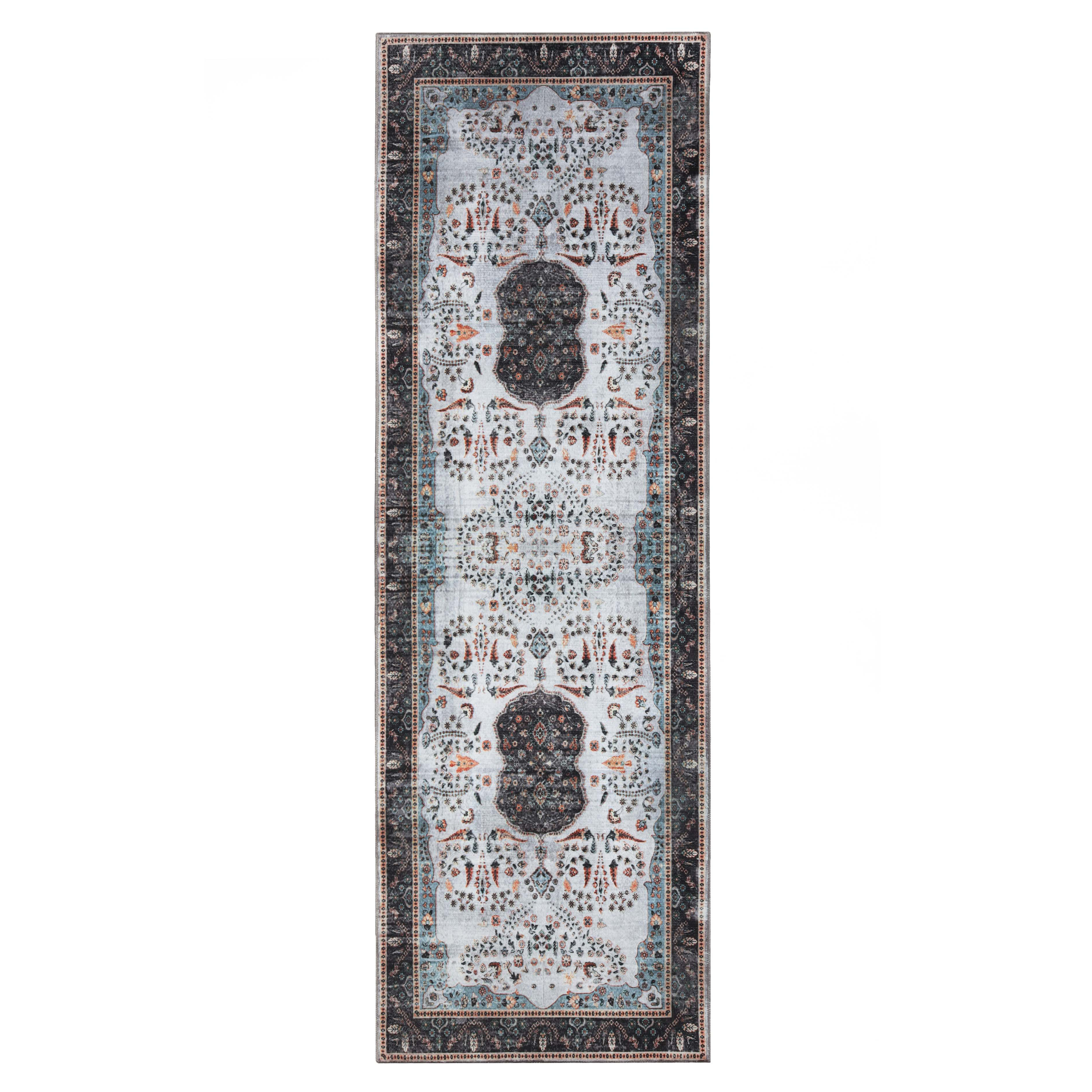Bungalow Rose Distressed Medallion Border Traditional Machine Washable Indoor Rug | Wayfair