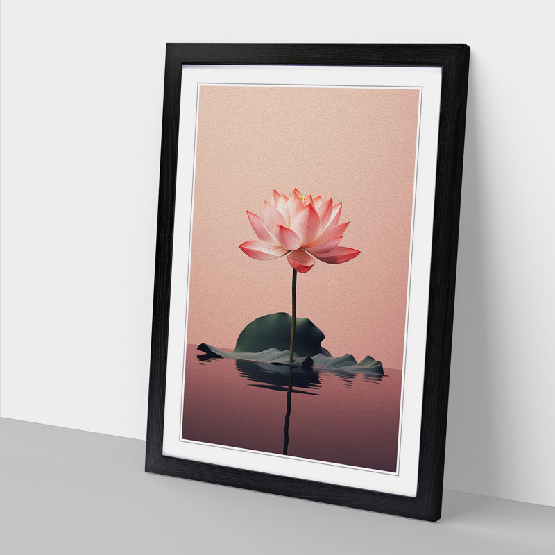 Lotus Flower Minimalism - Single Picture Frame Print on Wood, 46cm H x 34cm W x 2cm D, Black