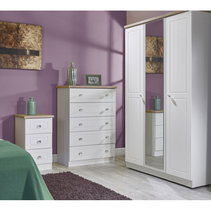 Fully Assembled Zenfield 3 Drawer Chest, Porcelain Ash/Bordeaux Oak