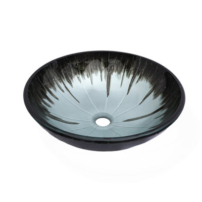 Artistic Gray Crackle Tempered Glass Vessel Sink With Pop-Up Drain, Bathroom Oval Basin Tempered Glass Vanity (No Faucet)(Includes Only The Bathroom Sink)