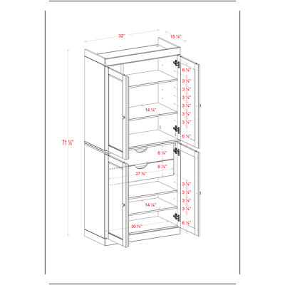 100% Solid Wood 32" Bathroom Storage Cabinet with Shaker Doors, 2-Drawers & Adjustable Shelves
