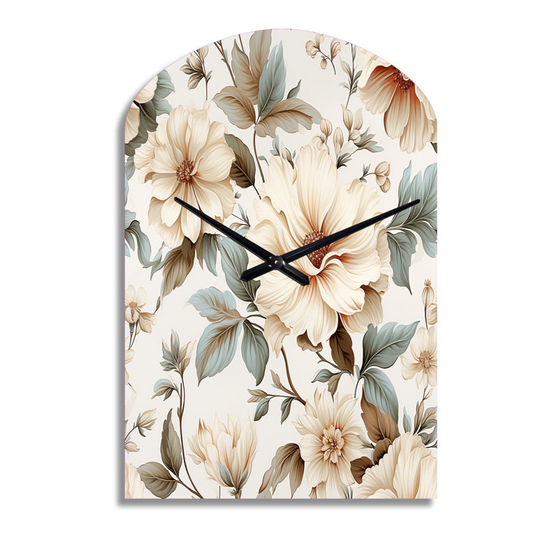 Horloge murale rétro en métal à motif floral, Médium