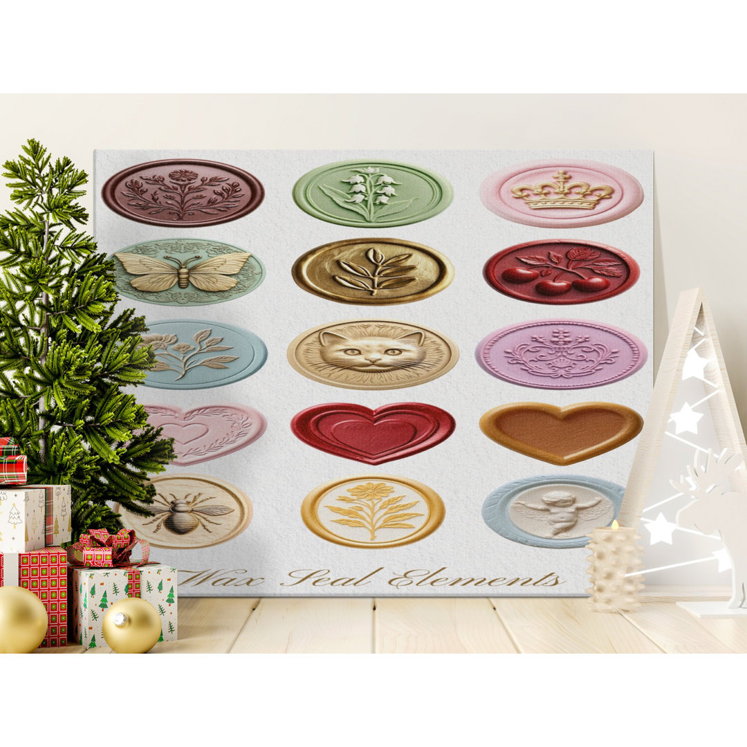 Wax Seal Elements Canvas Wall Art, Gallery Wrapped Matte Print, Ready to Hang, Archival Quality, Modern decor, Bees, Butterfly, Hearts