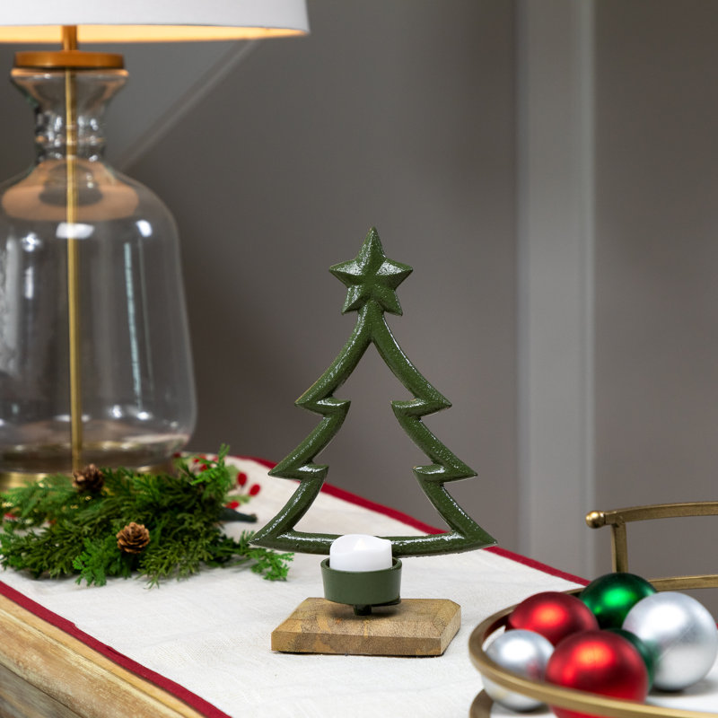 Winter Tree With Star Topper Metal Christmas Tealight Holder - 9.5"