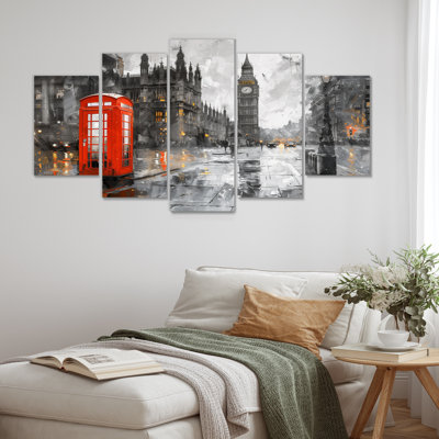 Cabine téléphonique rouge avec ensemble Big Ben Of London III - City London, art sur toile