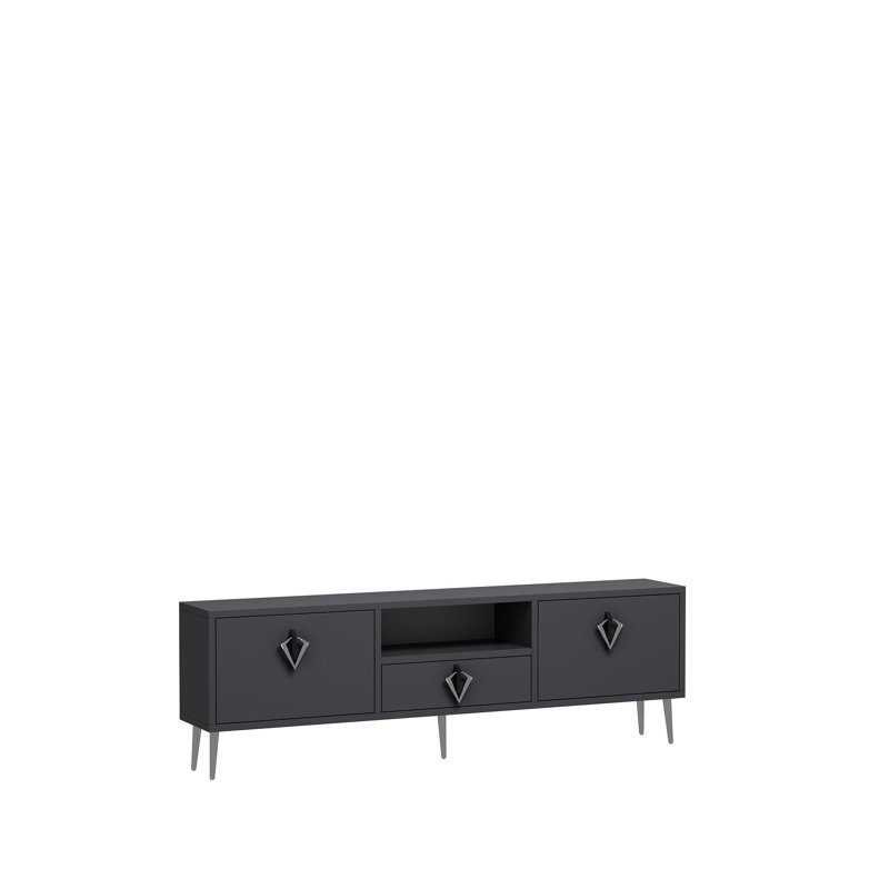 Meuble télé moderne avec option de fixation murale, 55,1 po x 17,7 po x 11,8 po | 100% panneau de particules enduit de mélamine, épaisseur: 0,7 pouce | Plusieurs tablettes pour un rangement élégant