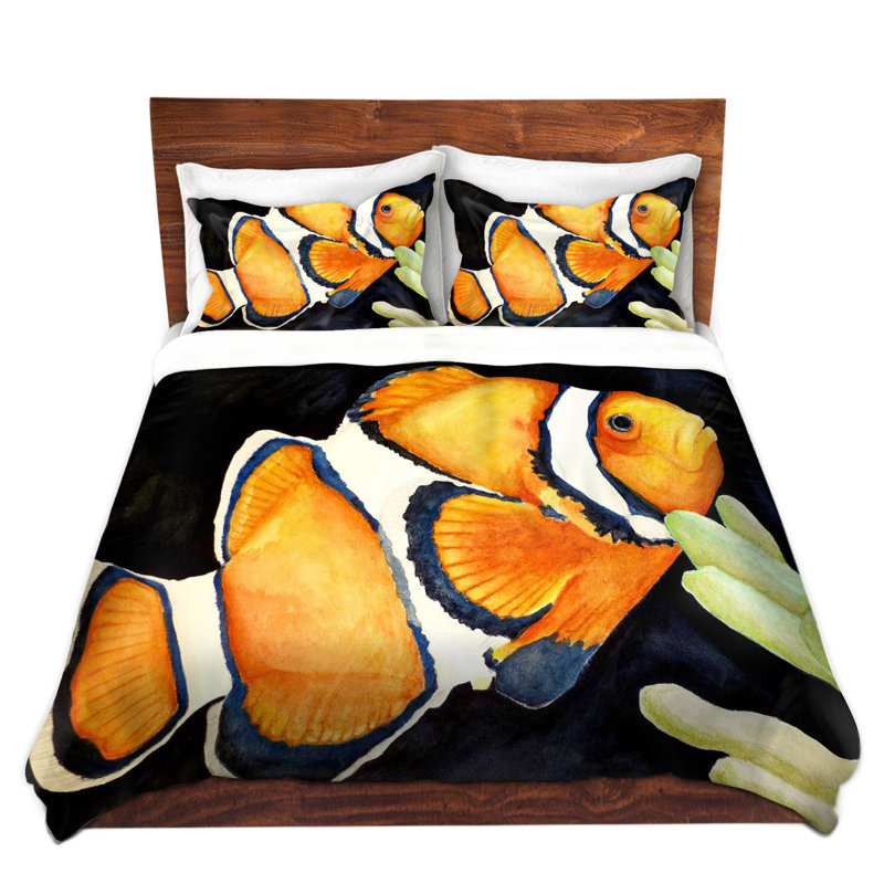 Ensemble de housse de couette matin poisson deep sea life, 1 housse simple + 1 taie standard