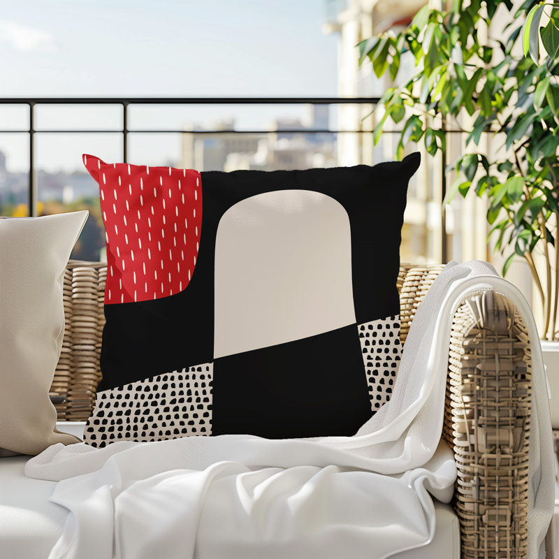 Coussin carré intérieur / extérieur pia, H 15 po x l 15 po, Rouge / noir / blanc cassé