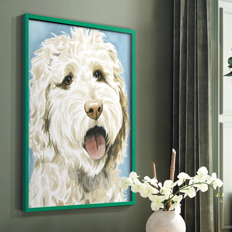 Labradoodle II, reproduction encadrée - bois massif, Vert, H 10 po x l 8 po