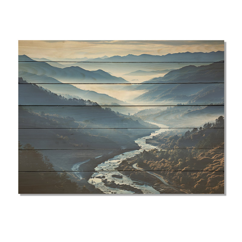 «Blue and White Mountain Majesty Panorama I - Landscape Mountains on Wood Print», H 10 po x l 20 po x P 0,78 po