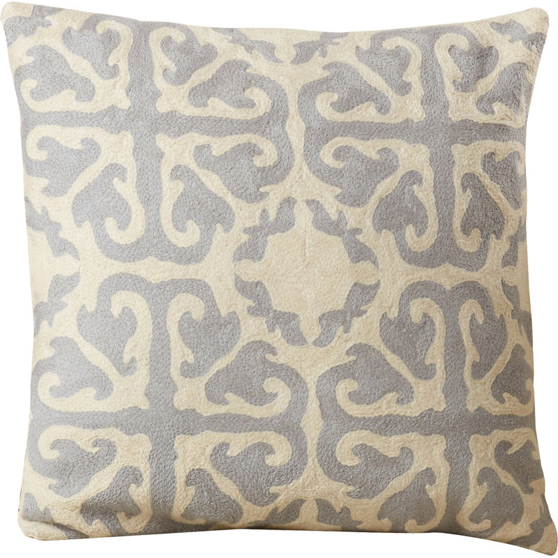 Embroidered Canvas Reversible Throw Pillow, Light Gray, 22" x 22"