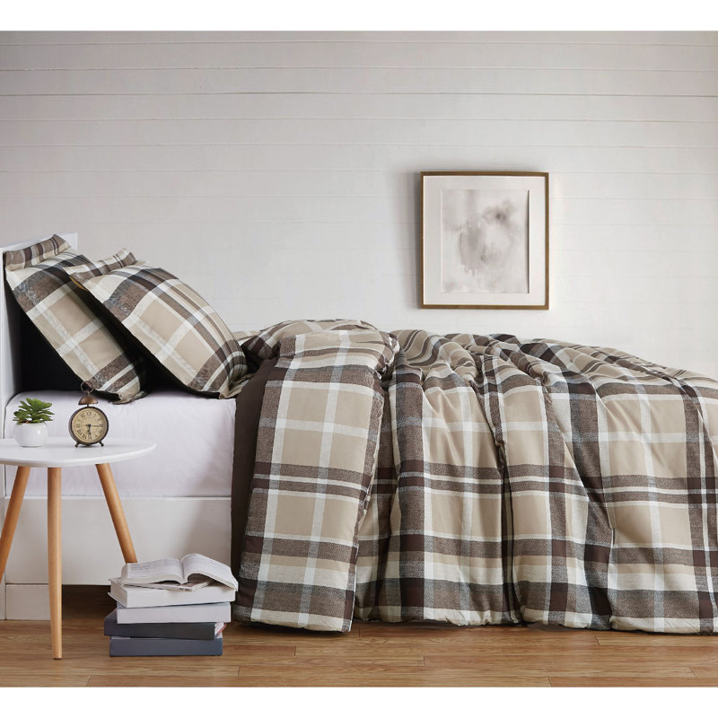 Paulette Plaid Taupe Full/Queen Microfiber Duvet Cover Set