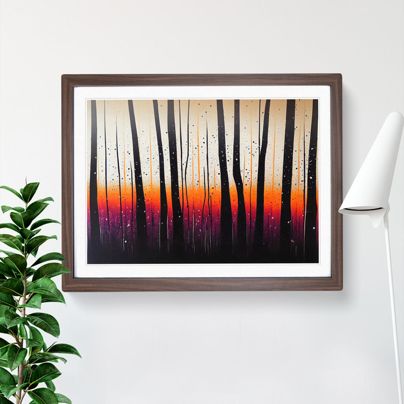 Splashed Forest Vol.4 Abstract 1 Piece Single Picture Frame Painting, 25cm H x 34cm W x 2cm D, Walnut