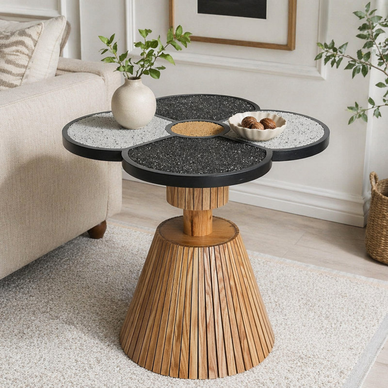 Table d'appoint à quatre feuilles Clover, Natural+black