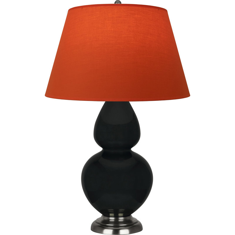 Lampe de table double gourde en céramique, Obsidienne vernie / argent antique, Tangerine / doublure taupe, Argent argent