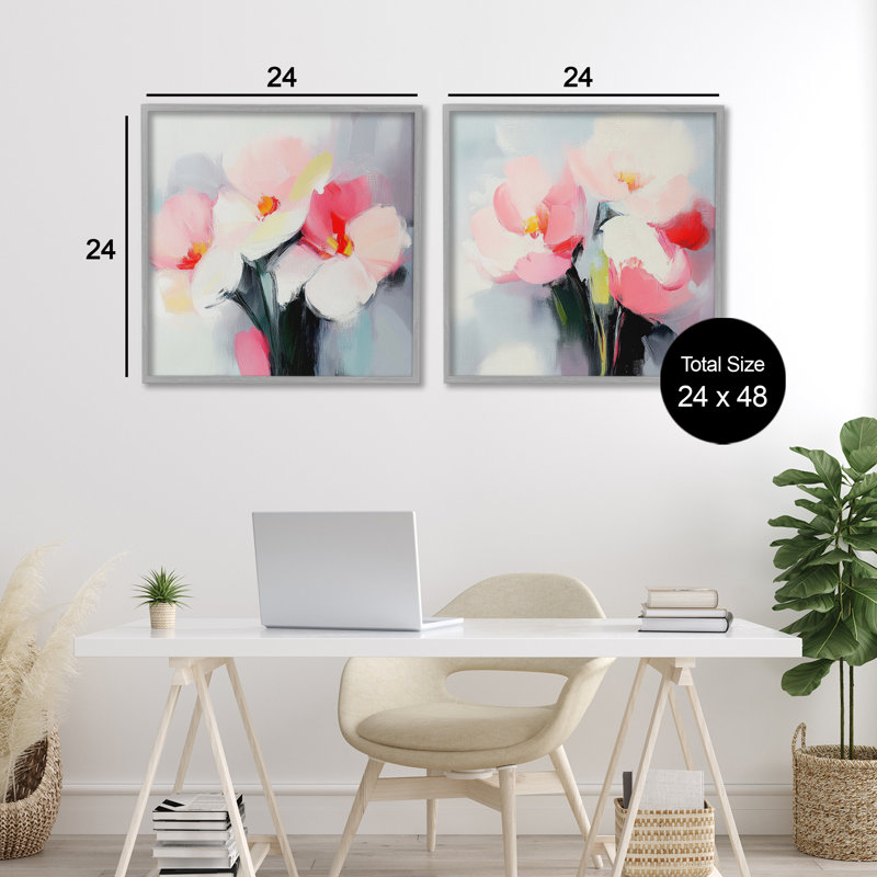 Ensemble de 2 giclées encadrées floral Flare of Emotion, design par Mona Grace, H 24 po x l 24 po