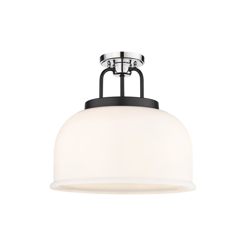 Makenzly Glass Semi Flush Mount, Matte White, Black/Polished Chrome