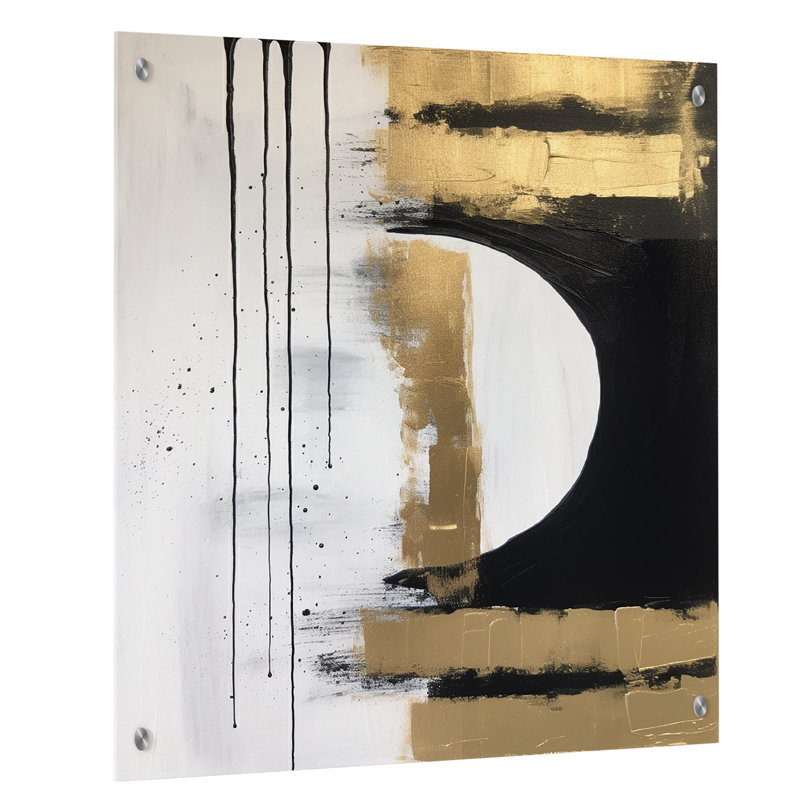 Minimal Joy en noir et or V - peinture abstraite, art mural acrylique pour le salon, H 40 po x l 30 po