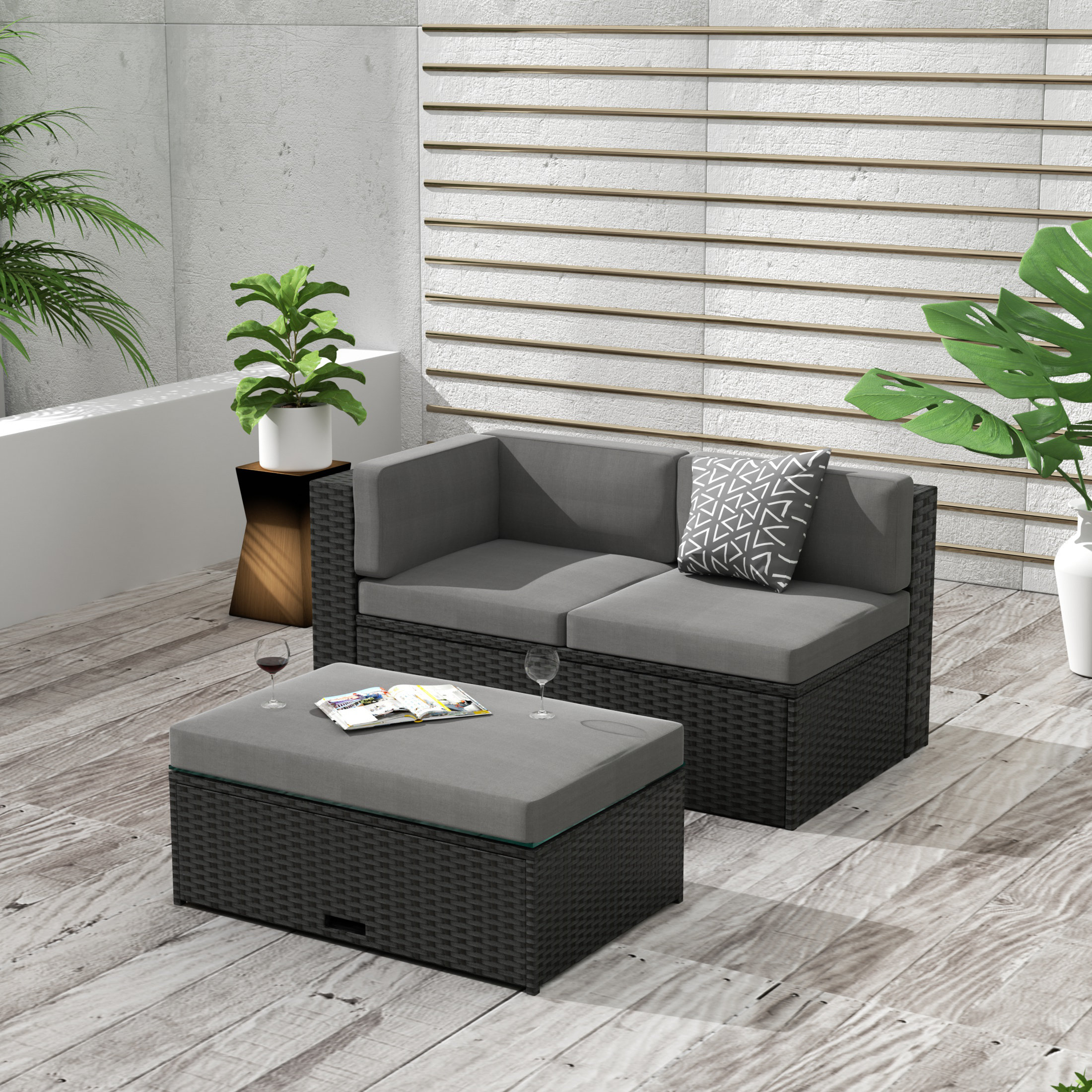 Patio couch with deals ottoman