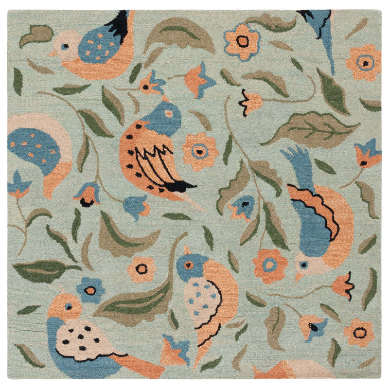 Alston Hand Hooked Wool Floral Rug, Square 6'