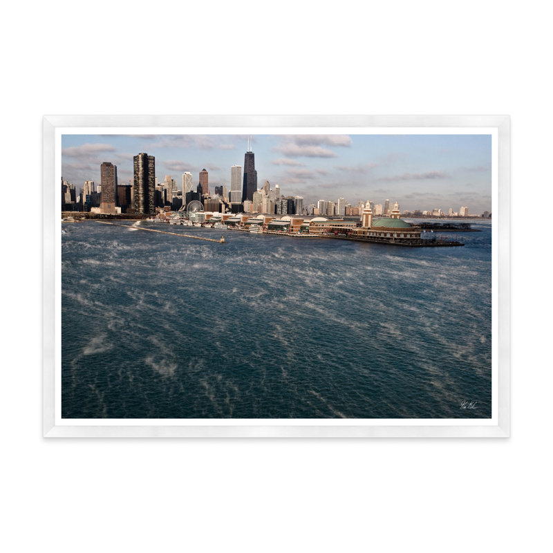 Chicago par avion, Cadre blanc, H 35,5 po x l 54,75 po x P 1,5 po