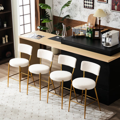 2 tabourets de bar beige moderne avec revêtement en tissu et base en métal - Siège confortable pour diverses pièces Structure ergonomique et stable de 18,9 po de profondeur