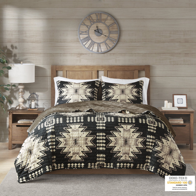 Full Black and Tan Aztec Pattern Quilt Set