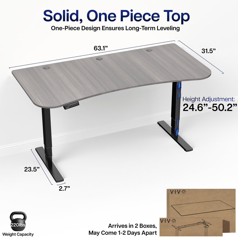 Bureau debout électrique 63 po x 32 po Vivo, Gris foncé, Noir