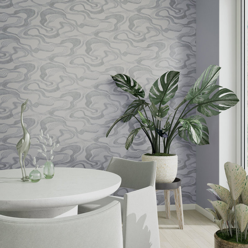 Kumano Pearlescent Abstract Flow Design Wallpaper Roll, Silver