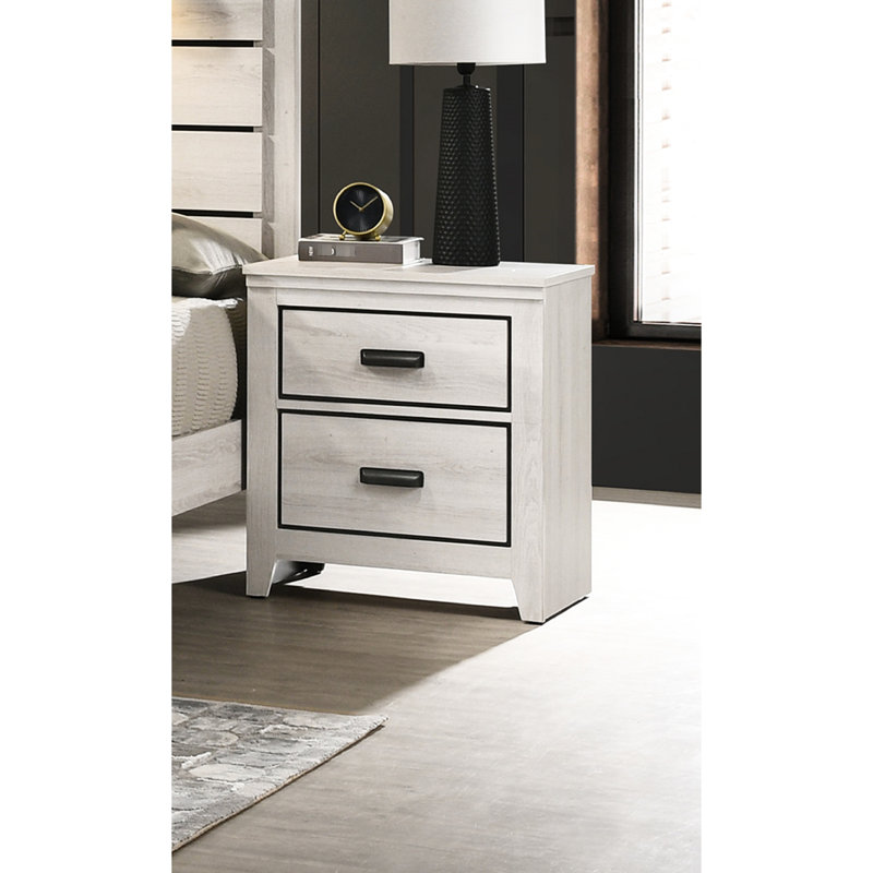 Table de chevet 2 de style contemporain avec poignée en métal noir, Brun
